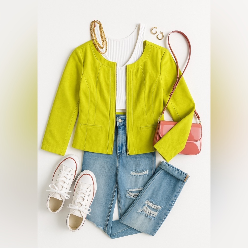 Sunny Leigh Lime Green Collarless Women's Blazer / Size 6